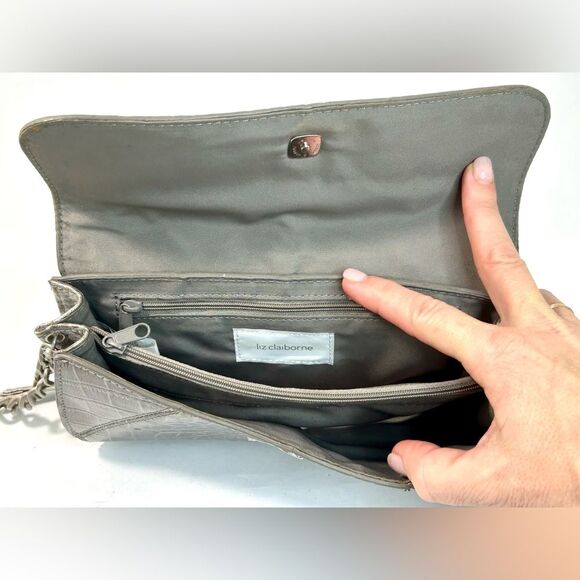 Liz Claiborne Metallic Croc Embossed Faux Leather Mini Bag with Chain Strap - Picture 5 of 12